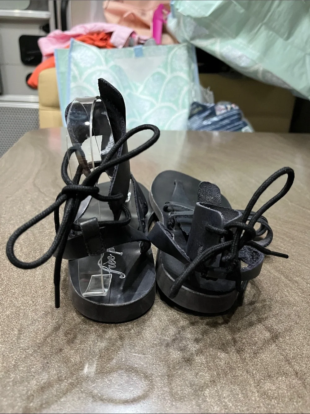 Black Leather Strappy Women's Sandals, Free People